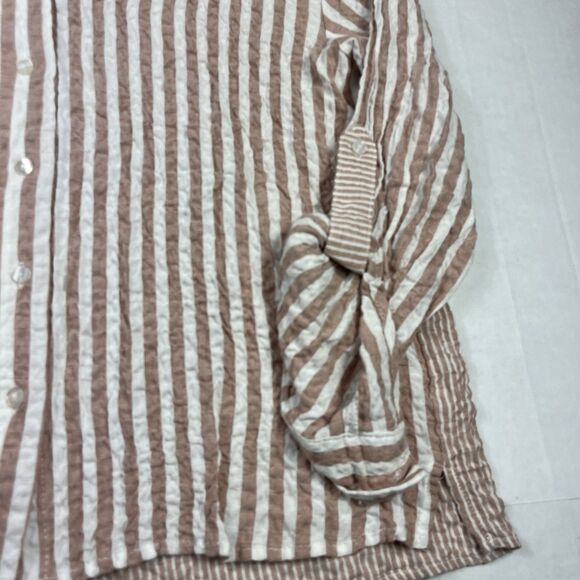 Jane + Delancey Textured Crinkle Button Down Shirt Striped Long Sleeve Coastal S - Picture 3 of 10